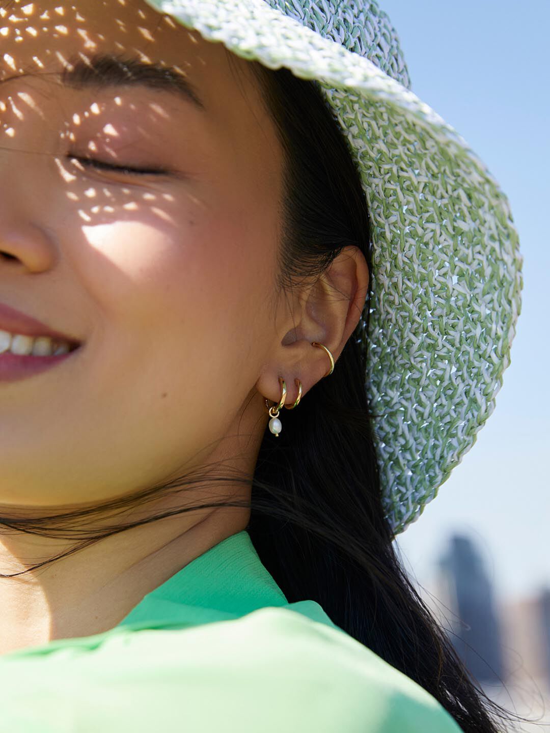 Frida Pearl Huggie Hoops, GOLD, alternate image number 3