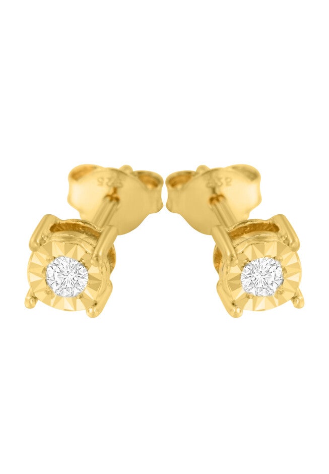 Yellow Gold Plated Sterling Silver Round Brilliantcut Diamond Miracleset Stud Earrings, , alternate image number 3