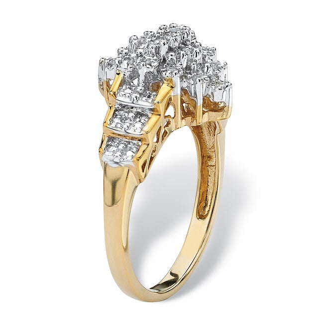 1/10 TCW Diamond Marquise-Shaped Step Ring in Gold-Plated Sterling Silver, WHITE, on-hover image number 1