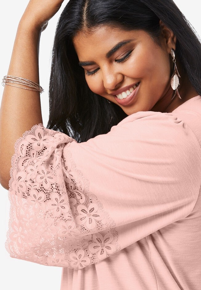 Lace-Hem Pintuck Tunic, , alternate image number 3