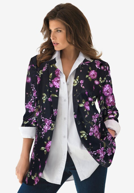 Boyfriend Blazer, PURPLE ROSE FLORAL, hi-res image number null