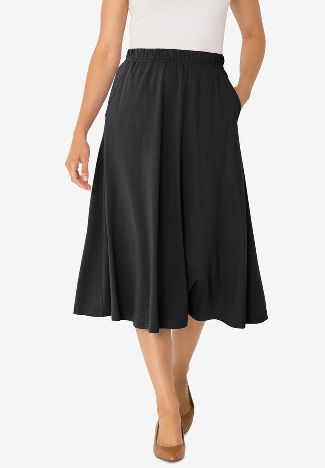 Soft Knit Midi Skirt, BLACK, hi-res image number 0