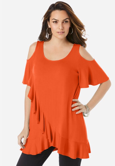 Cold-Shoulder Ruffle Ultra Femme Tunic, GRENADINE, hi-res image number null