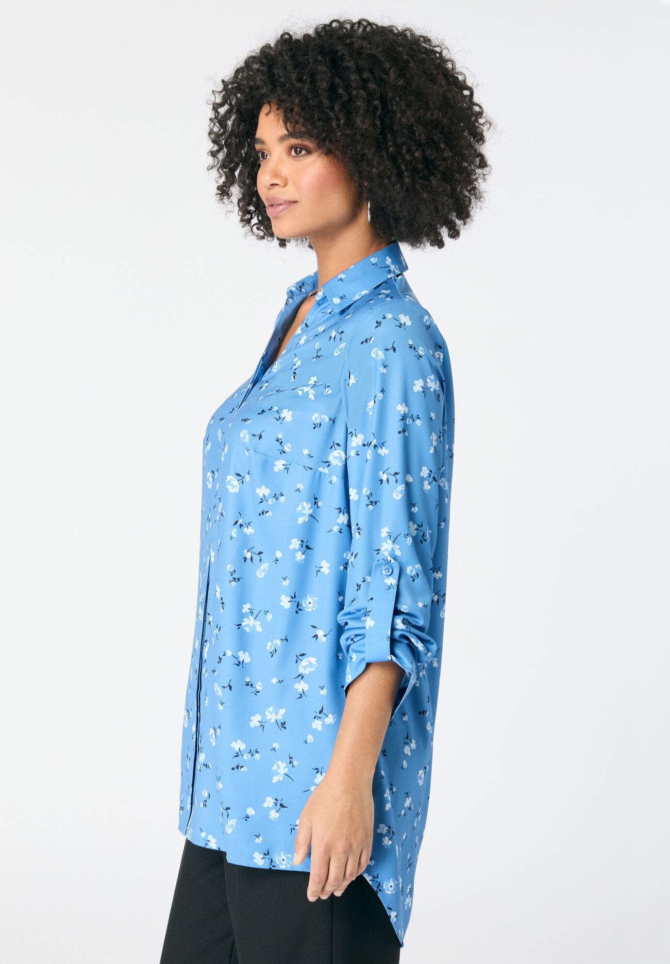 Georgette Big Shirt, DUSTY INDIGO DITSY, alternate image number 2