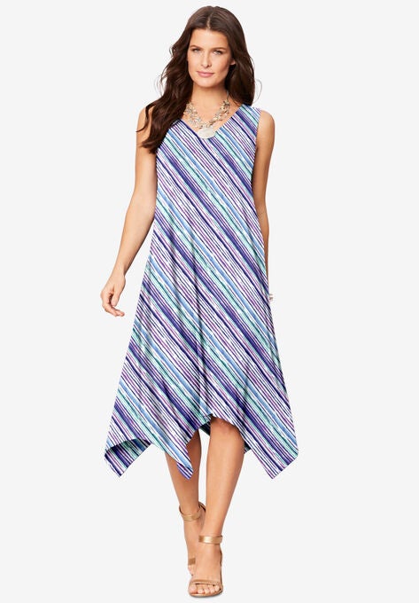 Sleeveless Swing Dress, GRAPE WATERCOLOR STRIPE, hi-res image number null