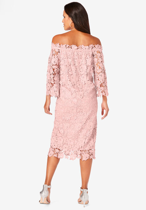 Off-The-Shoulder Lace Dress with Bell Sleeves, , on-hover image number null
