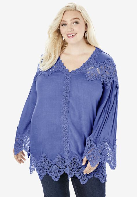 Lace-Trim Tunic, BLUE VIOLET, hi-res image number null