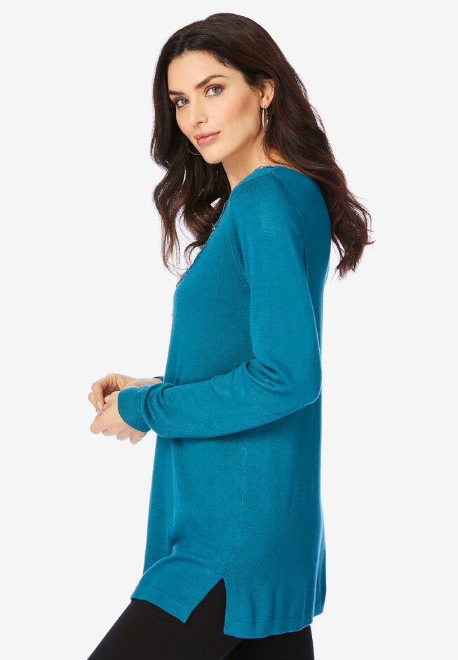 Lace-Applique Pullover Sweater, , alternate image number null