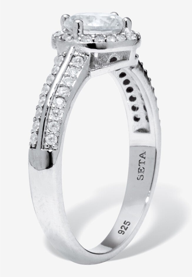 1.22 Tcw Round Cubic Zirconia Sterling Silver Halo Ring, , on-hover image number null