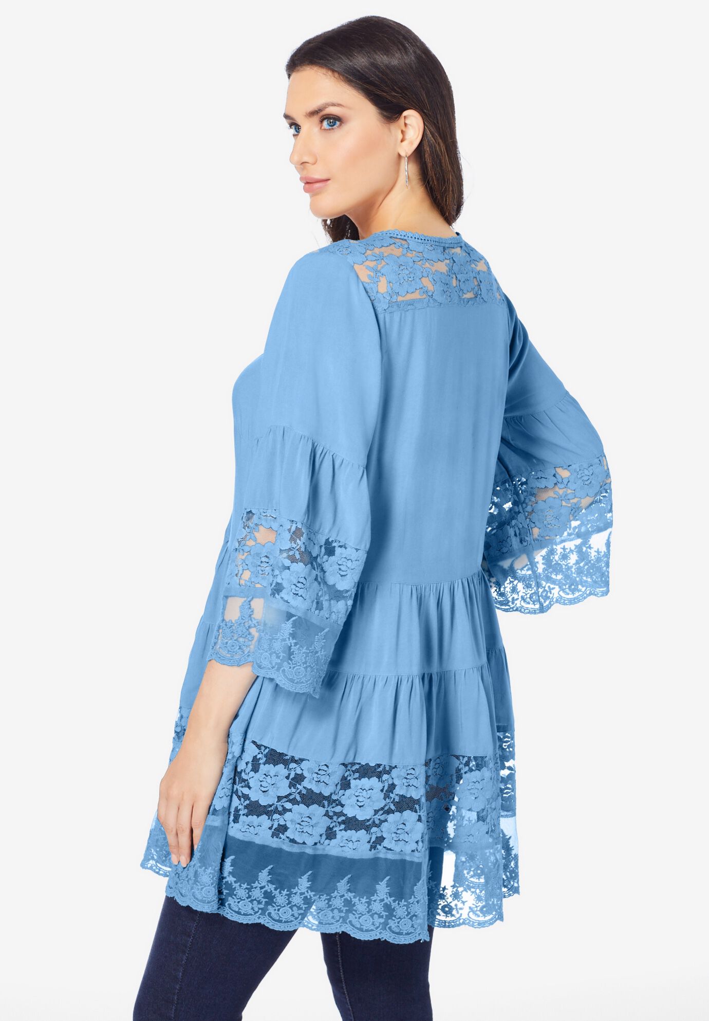 Lace Illusion Blouse, GREEN MINT, alternate image number 2