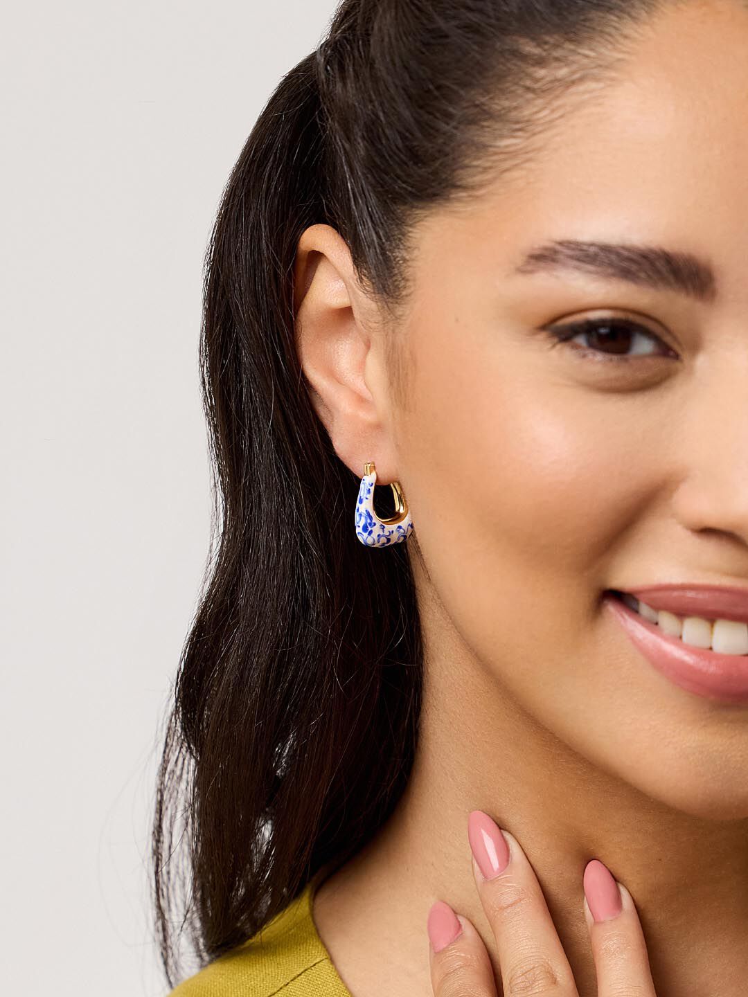 Statement Earrings - Dakota Marble Blue, GOLD, alternate image number 3