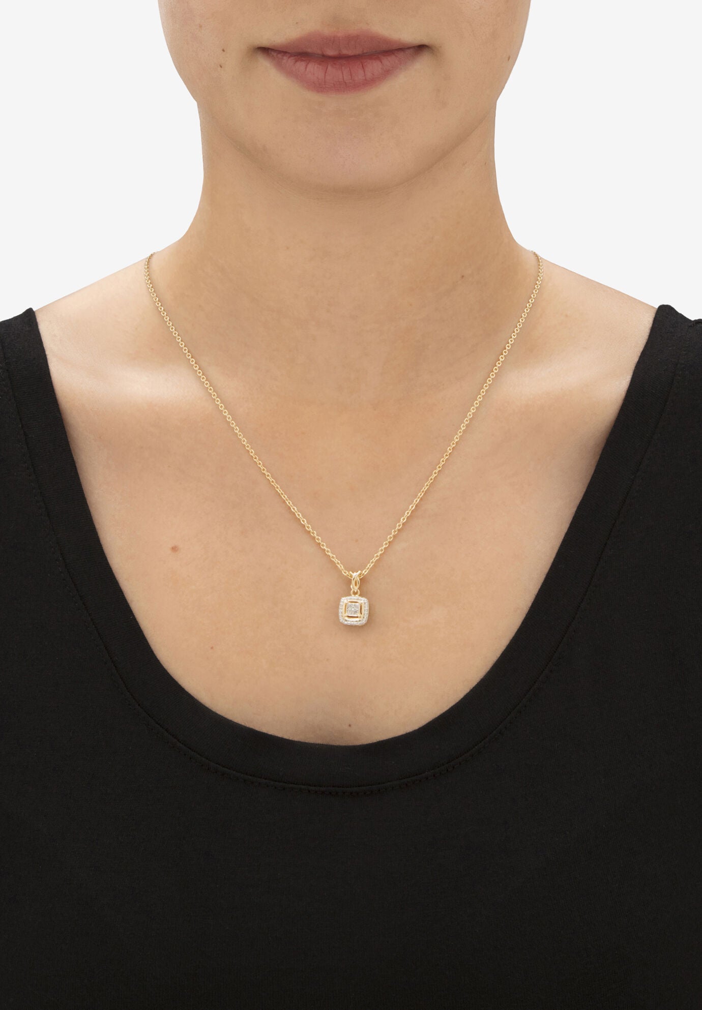 Diamond Accent Squared Two-Tone Gold-Plated Pendant Necklace 18 inches, , alternate image number 2