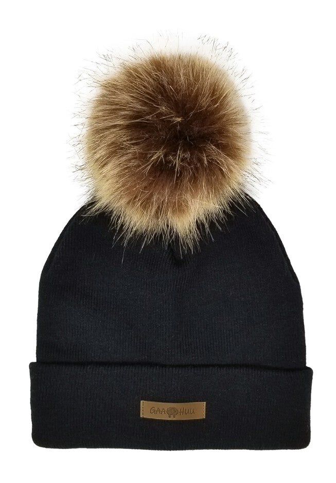 Super Soft Cuff With Faux Fur Pom Hat, BLACK, hi-res image number null
