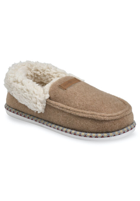 Faux Wool Felted Mocassin Slippers, TAN, hi-res image number null