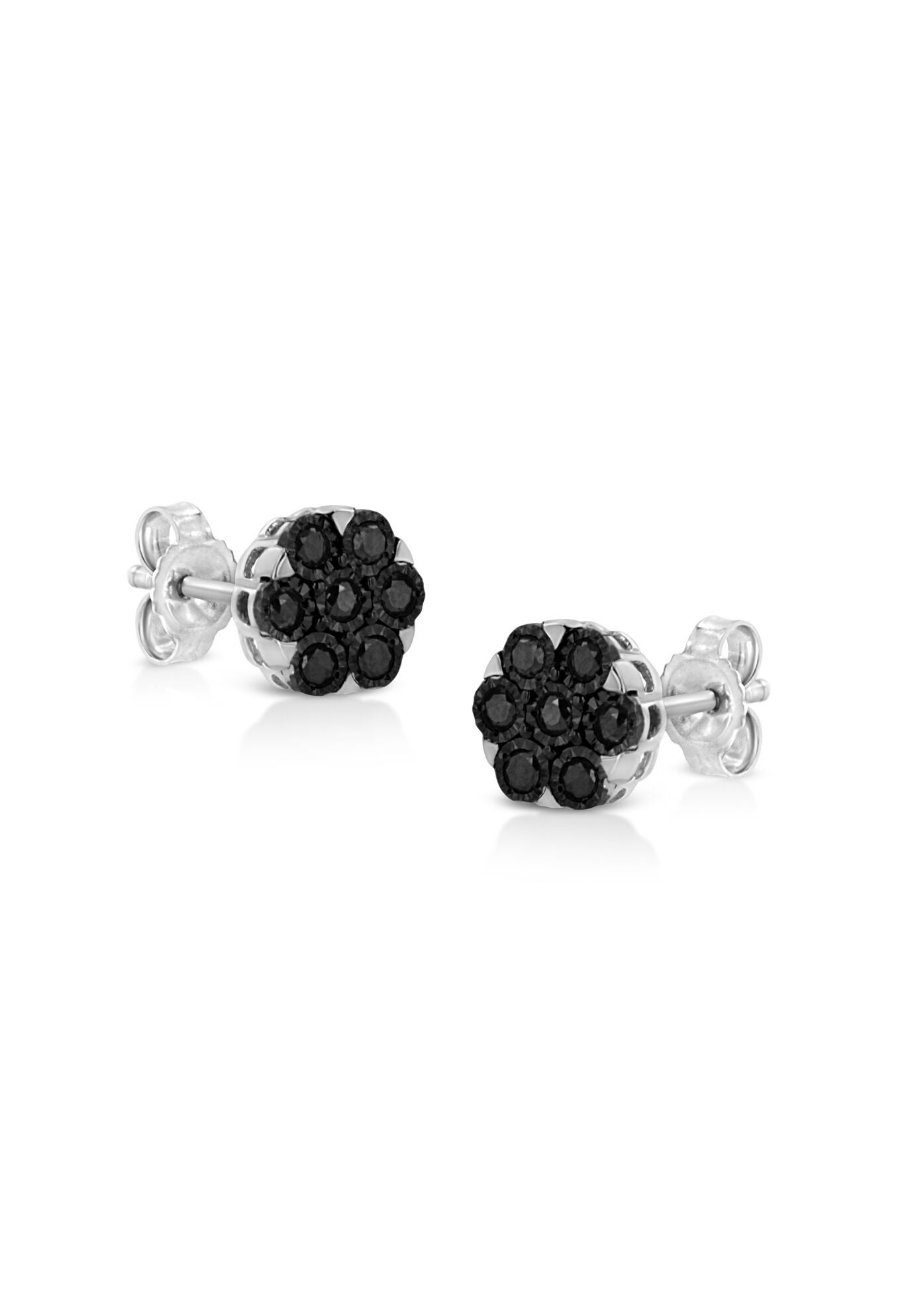 Silver 1/4 Cttw Black Diamond Cluster Flower Stud Earrings, , on-hover image number 1