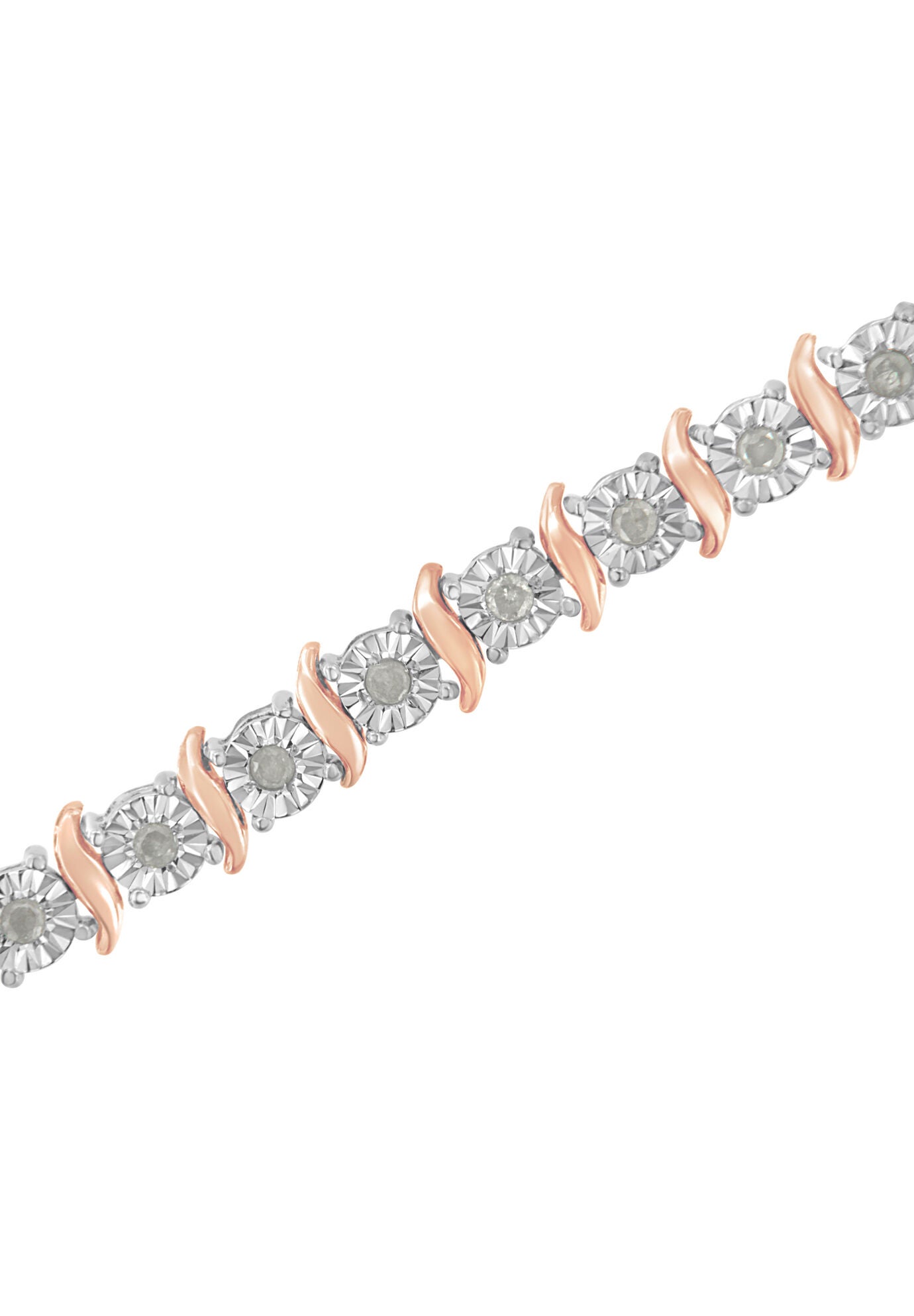 Two Tone Rose Gold Over Sterling Silver Diamond Scurve Link Miracleset Tennis Bracelet 8 inches, , alternate image number 3