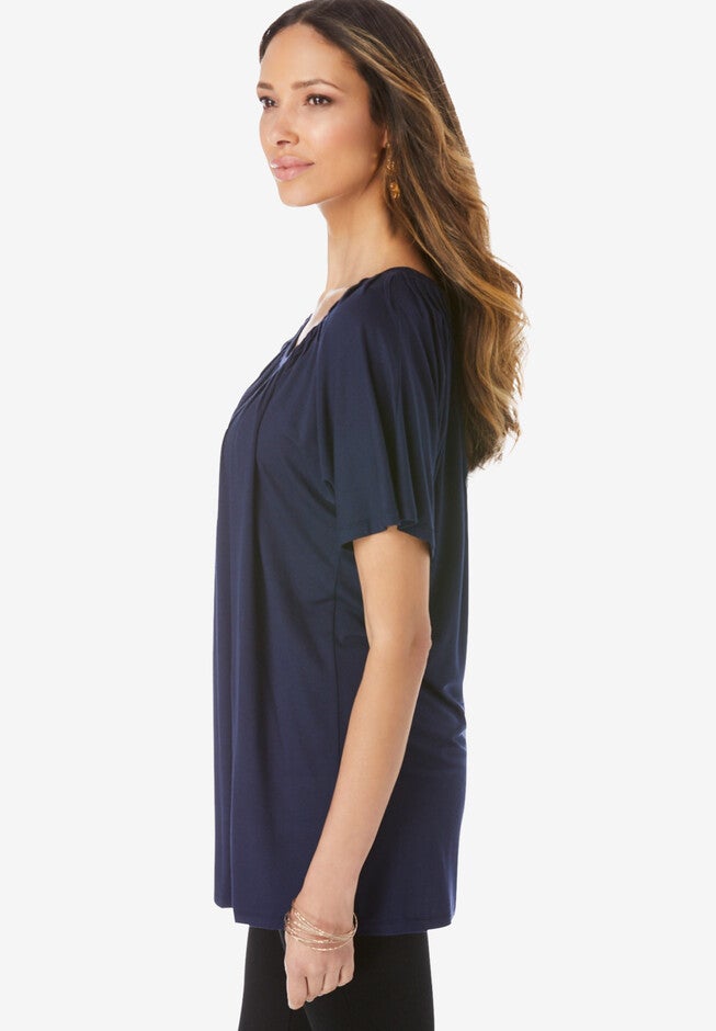 Pleated Flutter-Sleeve Ultra Femme Tee, , alternate image number null