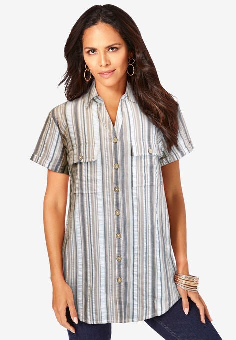 Seersucker Big Shirt, NATURAL SEERSUCKER STRIPE, hi-res image number null