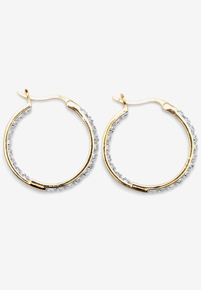 1/10 Cttw. Round Diamond Accented Hoop Earrings 14K Gold Over Sterling Silver Jewelry, , on-hover image number null