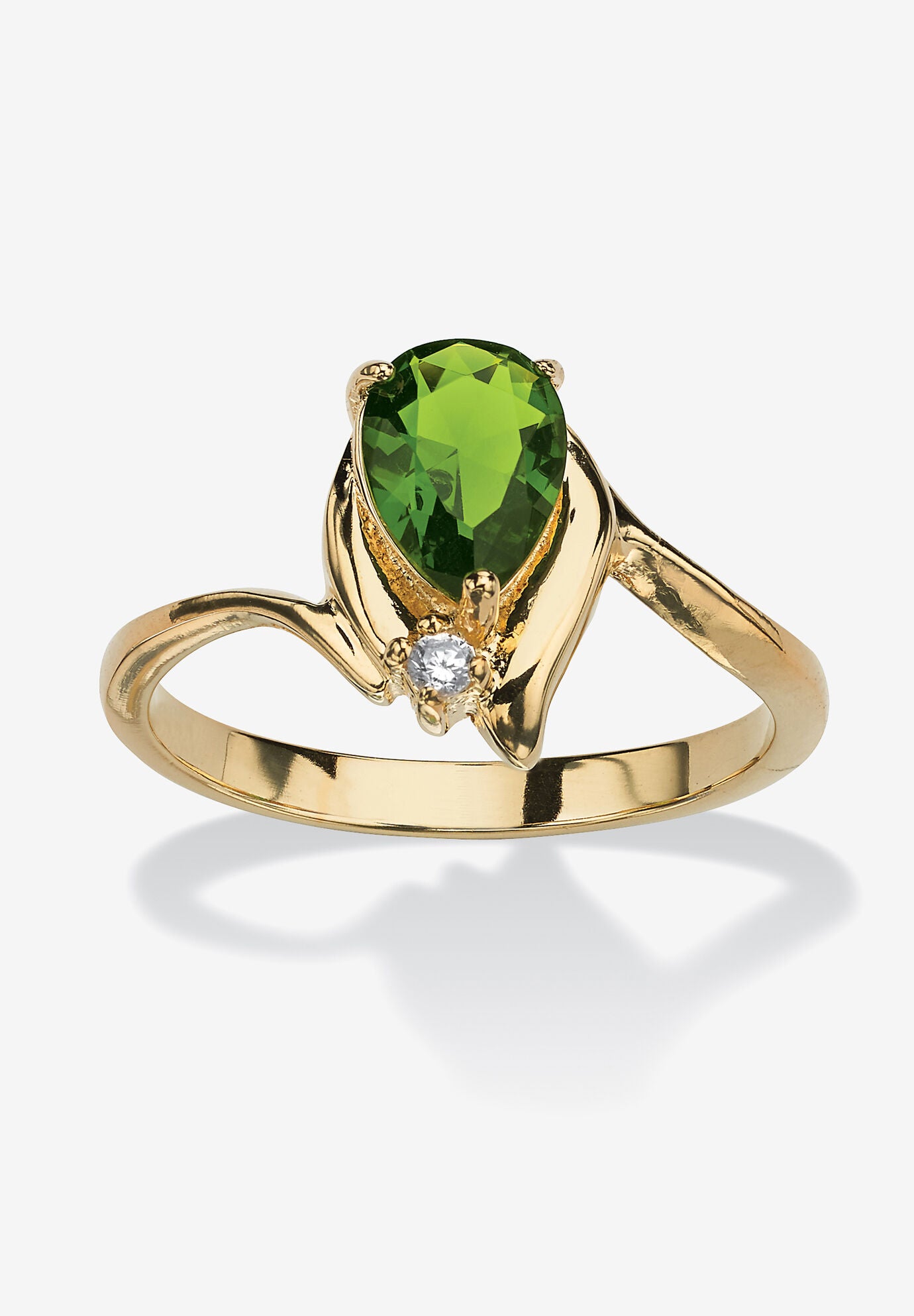 Yellow Gold Plated Simulated Birthstone And Round Crystal Ring Jewelry, PERIDOT, hi-res image number 0