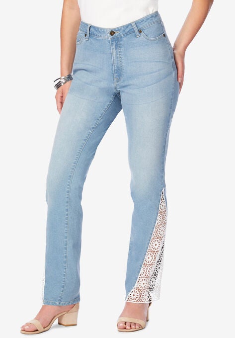 Lace-Detail Bootcut Jean with Invisible Stretch® Denim 24/7®, LIGHT STONEWASH, hi-res image number null