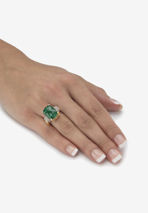 Yellow Gold Over Sterling Silver Emerald And Genuine Tanzanite Ring, , alternate image number null
