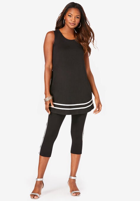 Striped Ultimate Capri Set, BLACK WHITE, hi-res image number null