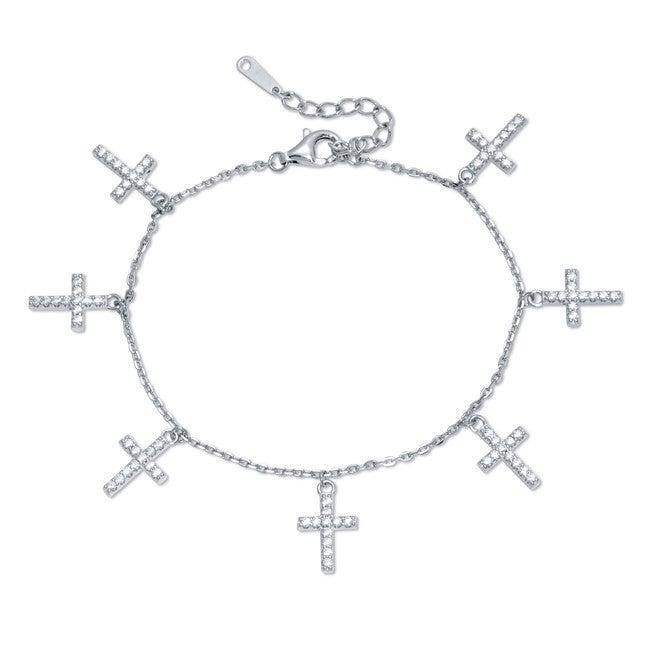 Silver Cross Charm Bangle Bracelet, WHITE, hi-res image number 0