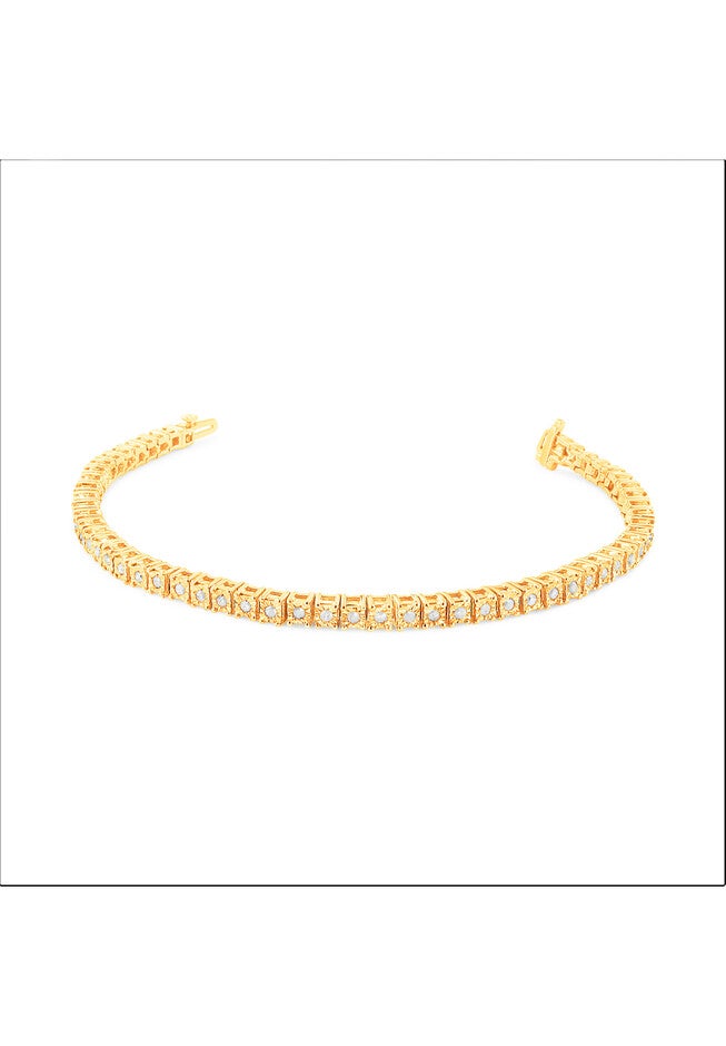 Yellow Gold Over Sterling Silver Diamond Square Frame Miracleset Tennis Bracelet 8 inches, , on-hover image number null