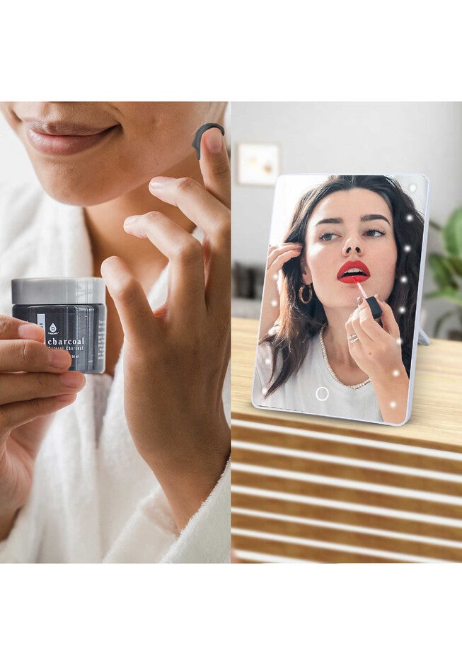 Touchscreen Led Vanity Mirror And Luxurious Gel & Mud Face Mask Set, , alternate image number 2