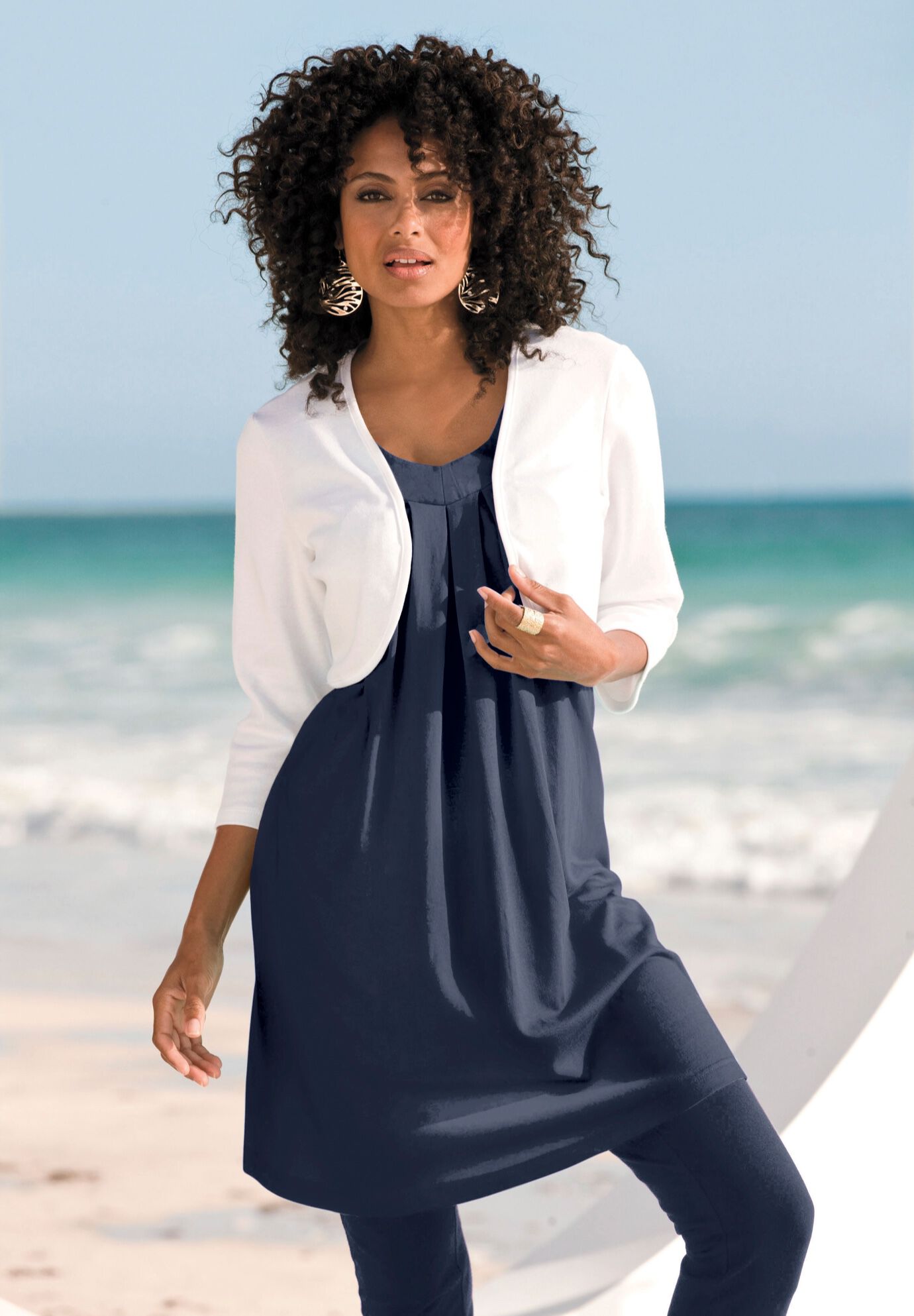 Bolero Cardigan with Three Quarter Sleeves, , alternate image number 4