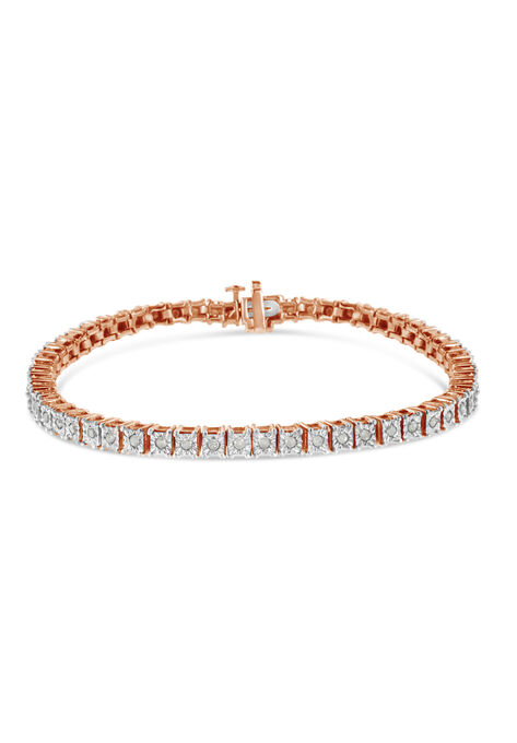 Rose Gold Over Sterling Silver Diamond Square Frame Miracleset Tennis Bracelet 8", , on-hover image number null