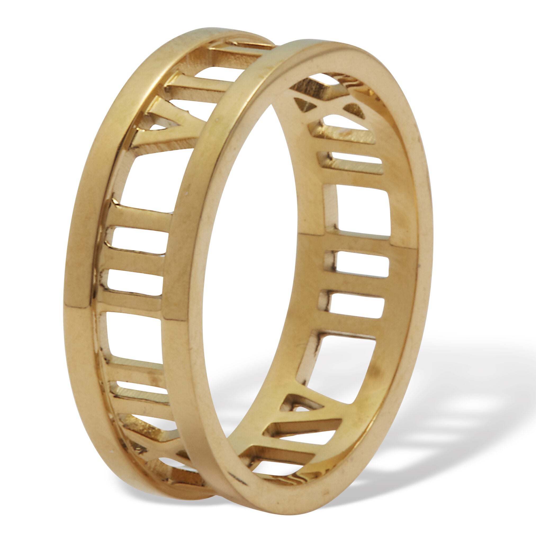 Roman Numeral Gold Ion-Plated Stainless Steel Ring, YELLOW, on-hover image number 1