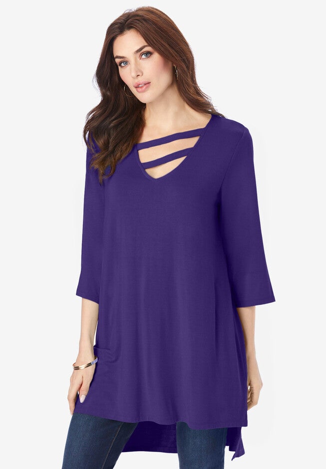 Strappy V-Neck Ultra Femme Tunic, MIDNIGHT VIOLET, hi-res image number null