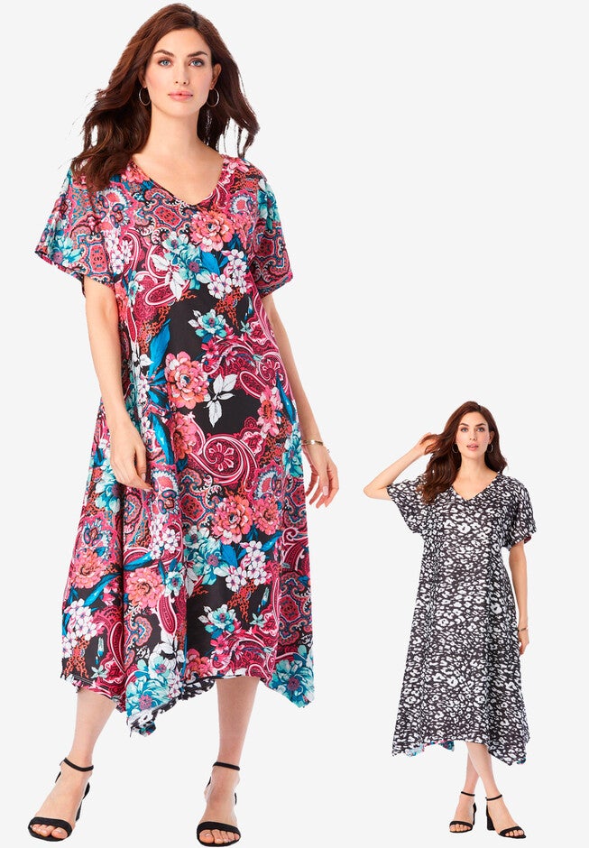 Reversible Drop Sleeve Swing Dress, PINK PAISLEY GARDEN, hi-res image number null