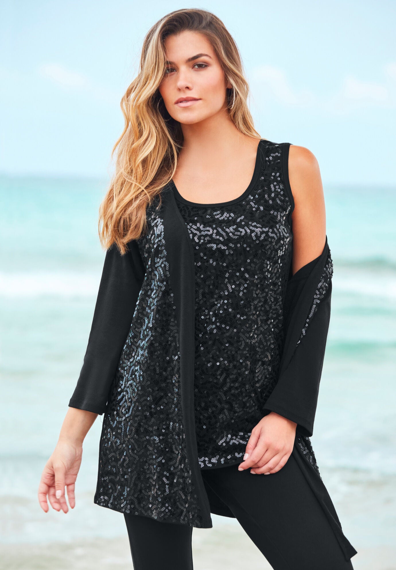 Sequin-Panelled Tank & Cardigan Set, , alternate image number 3