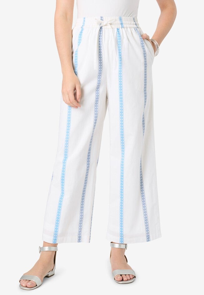 Wide Leg Cotton Crop Pant, WHITE BLUE STRIPES, hi-res image number null