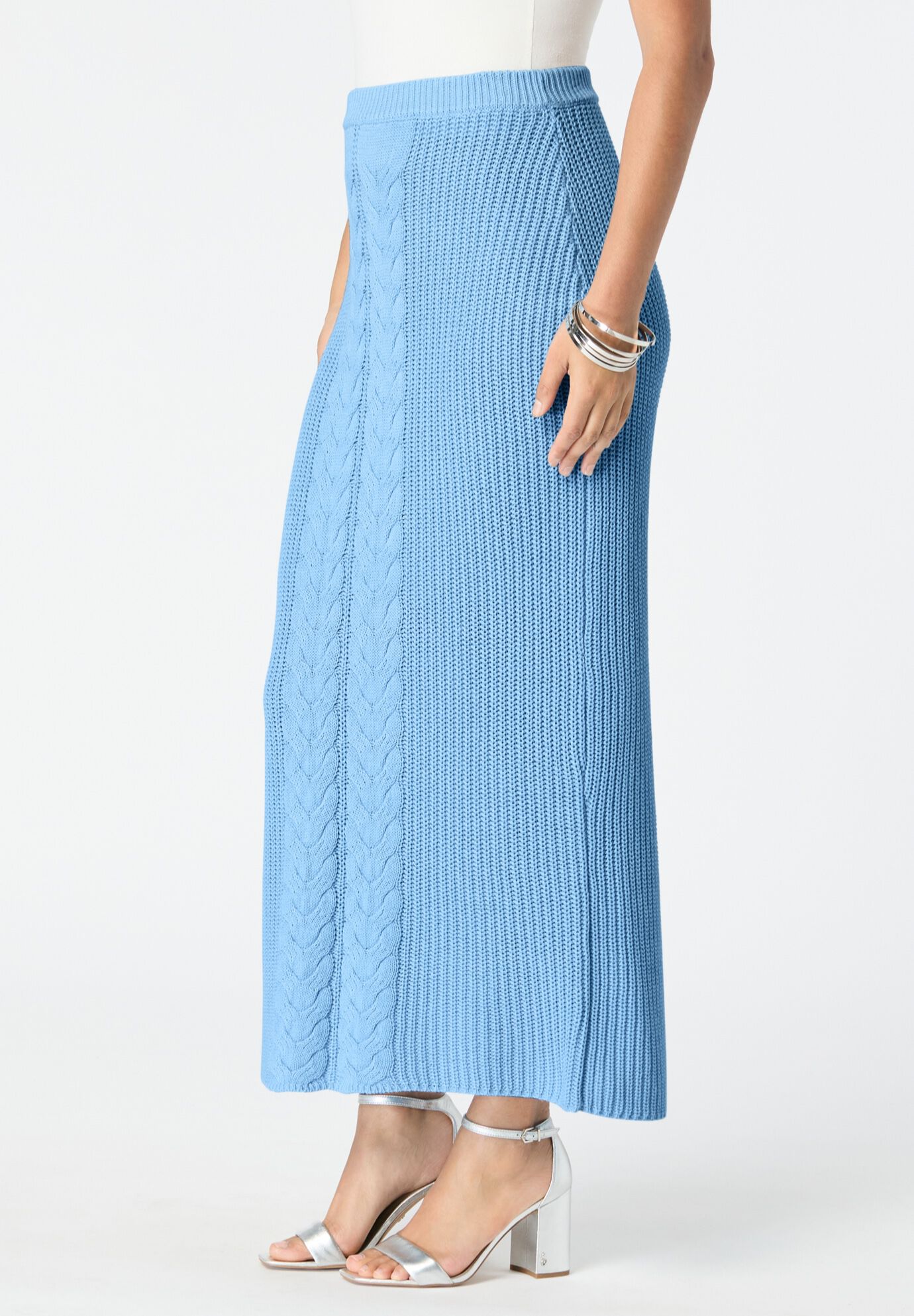 Cable Knit Midi Skirt, SOFT SKY, alternate image number 2