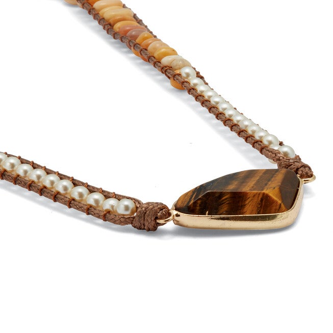 Genuine Brown Tiger's Eye Goldtone Wrap Bracelet 36-inch adjustable, BROWN, on-hover image number null