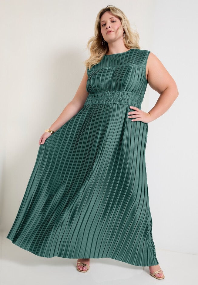 Boatneck Cap-Sleeve Maxi Dress., BLUE SPRUCE, alternate image number null