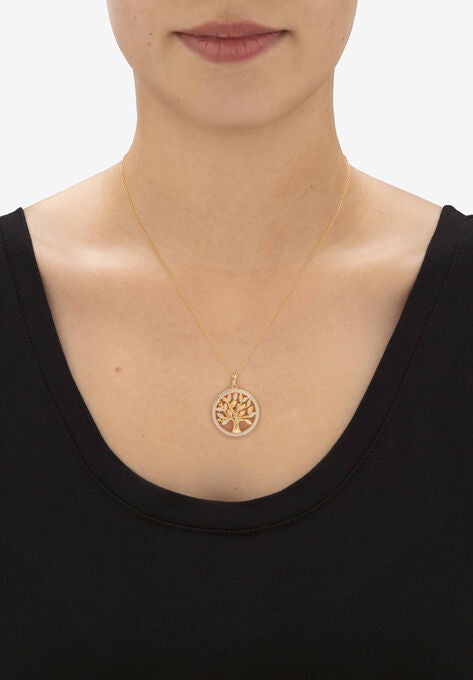 Gold over Silver Tree of Life Pendant Diamond Accent with 18 in Chain, , alternate image number null