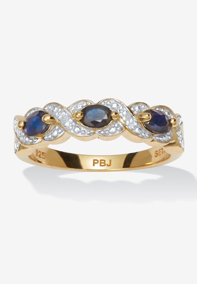 .62 Tcw Genuine Sapphire Diamond Accent 18K Gold-Plated Sterling Silver Ring, BLUE, hi-res image number null