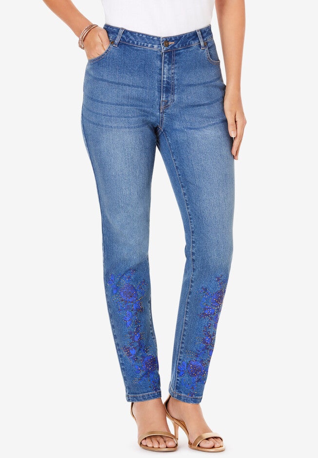 Studded Straight-Leg Jean, NAVY ROSE EMBELLISHMENT, hi-res image number 0