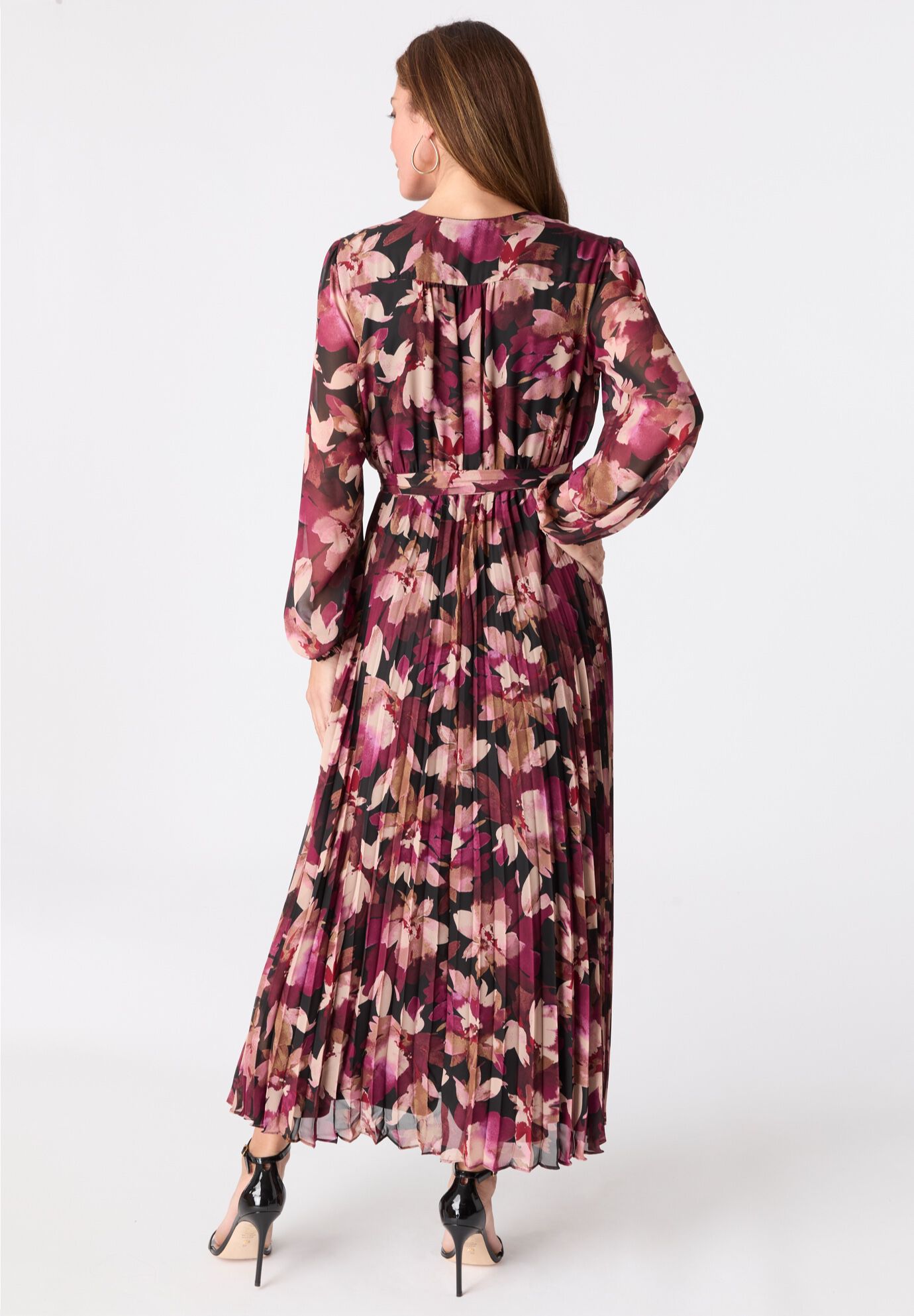 Pleated Chiffon Maxi Dress, , alternate image number 3