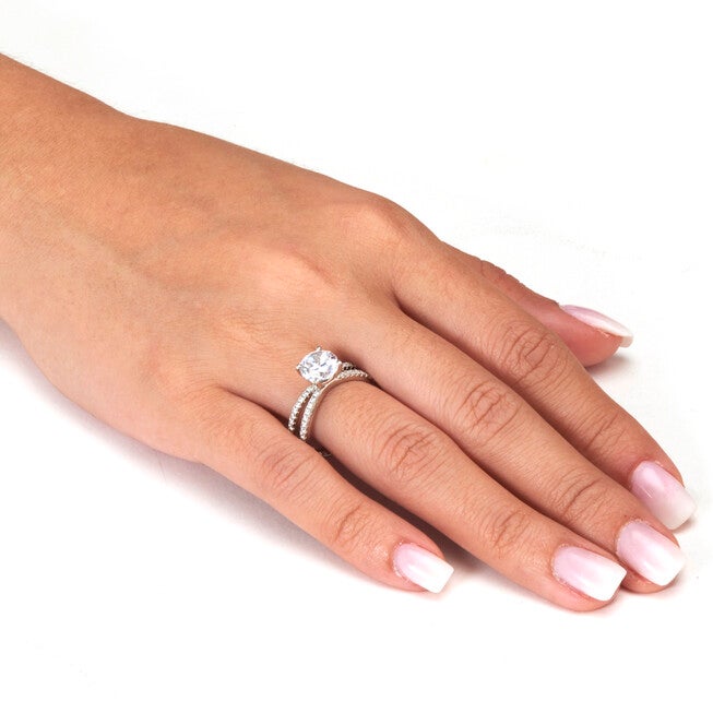 2.26 TCW Round Cubic Zirconia Sterling Silver Crossover Engagement Ring, WHITE, alternate image number null
