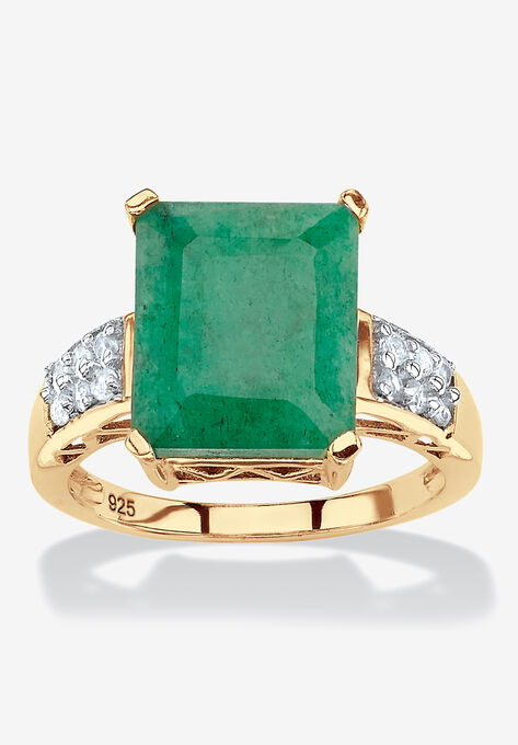 Gold Over Sterling Silver Genuine Emerald And White Topaz Ring, EMERALD, hi-res image number null