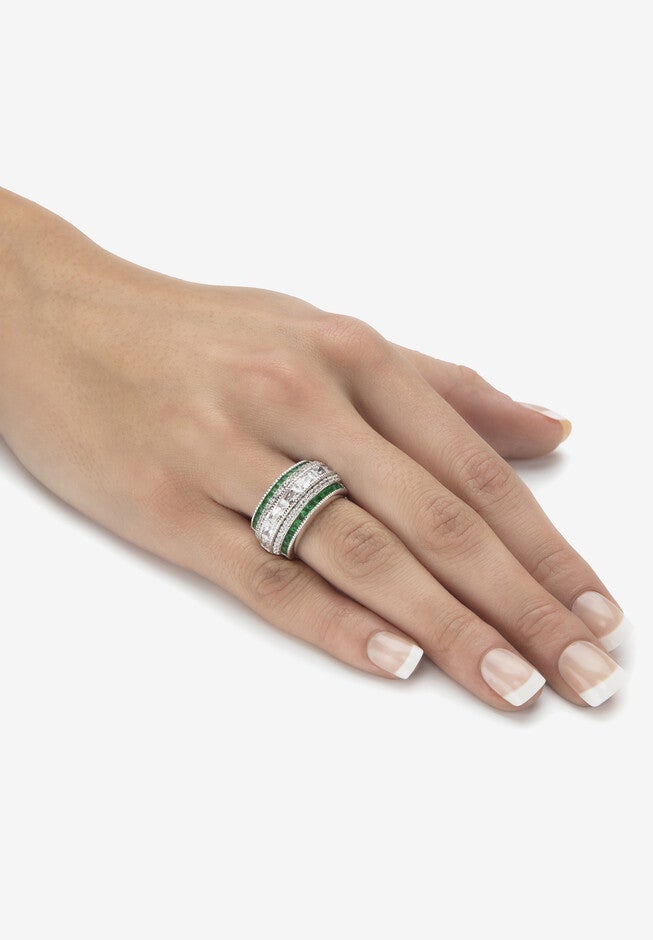 6.48 Cttw. Platinum-Plated Sterling Silver Emerald-Cut Cubic Zirconia Row Ring, , alternate image number 2