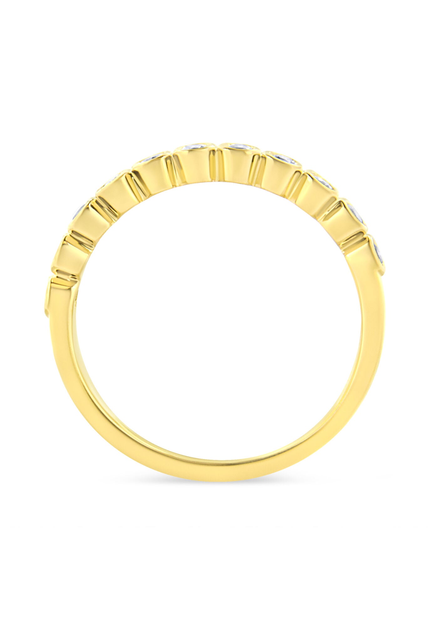 Yellow Gold Over Silver 1/4 Cttw Bezel Set Round Diamond 11 Stone Wedding Band Ring, , alternate image number 3