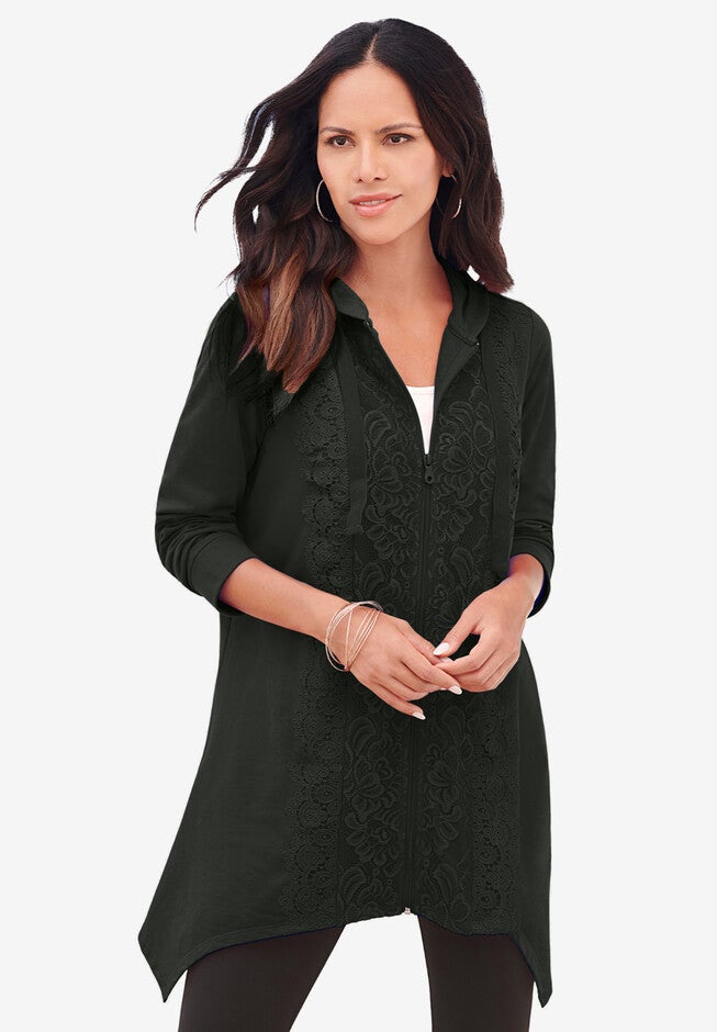 Lace French Terry Sweatshirt, BLACK, hi-res image number null