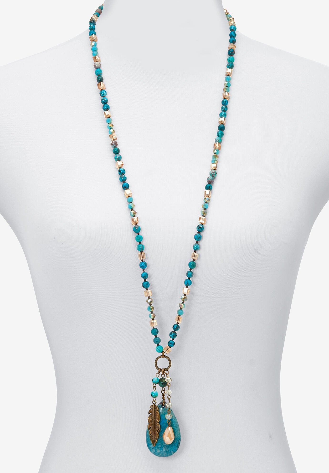 Genuine Jasper Antiqued Goldtone Boho Drop Necklace, 34 Inches, , alternate image number 3